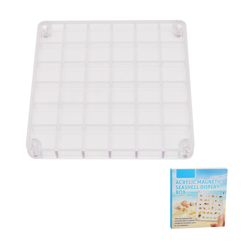 Acrylic Magnetic Seashell Display Box Clear 36 Grids Decorative Storage Case Organizer Container