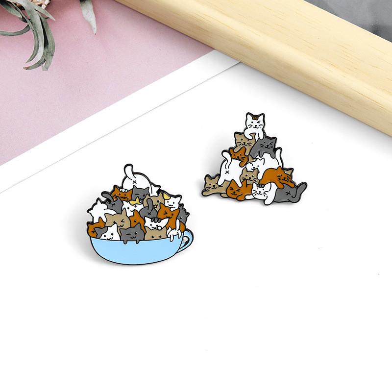 Adorable Cat Playing In Bowl Cartoon Animal Brooch Perfect For Unique Fashion Accessories