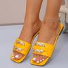 Fashion Fashion Versatile Woman Shoes 2025summer New Square Toe Flat Shoe Comfort Womens Metal Buckle Slippers Simple Women Flat Sandals