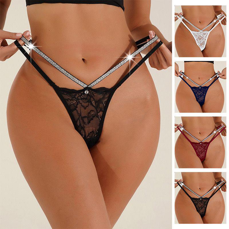 Cross-Border Exclusive Low-Waist Seamless Lace Thong with Thin Double Straps and Hollow Design, Plus Size Available.