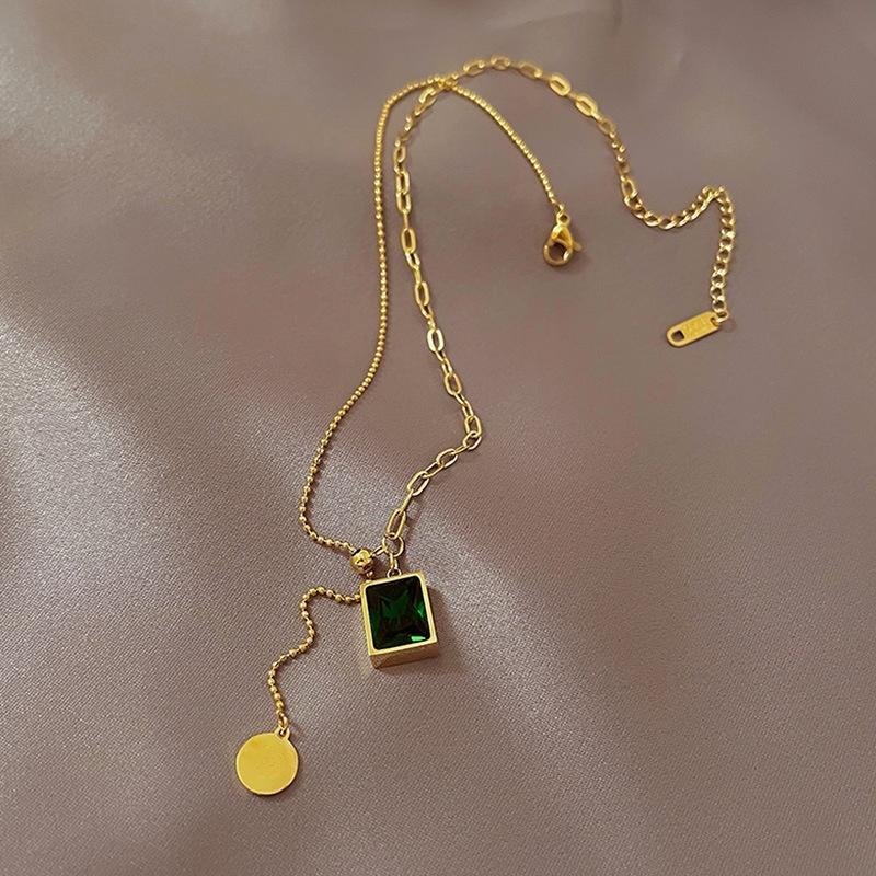 Durable 316 Stainless Steel Zircon Filigree Sweater Chain Necklace with Bamboo Chain for Women Vintage Style Necklace for Women