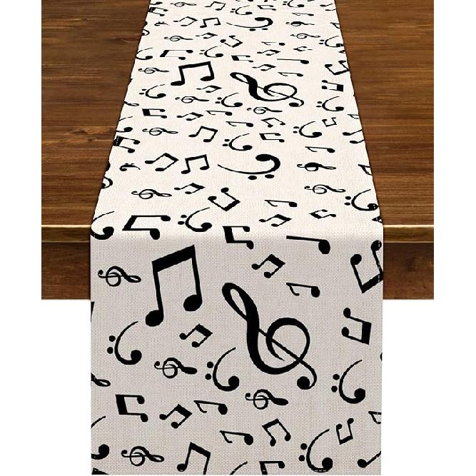 Nepnuser Linen Musical Notes Table Runner Music Event Birthday Party Wedding Decoration Farmhouse Home Dining Room Kitchen Table Decor (13" x 72")