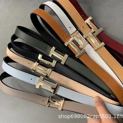 Dames Dun Snoepkleurig Tailleband met Gouden Letter H Bar Gesp - Eenvoudige Koreaanse Stijl, Lichte Luxe