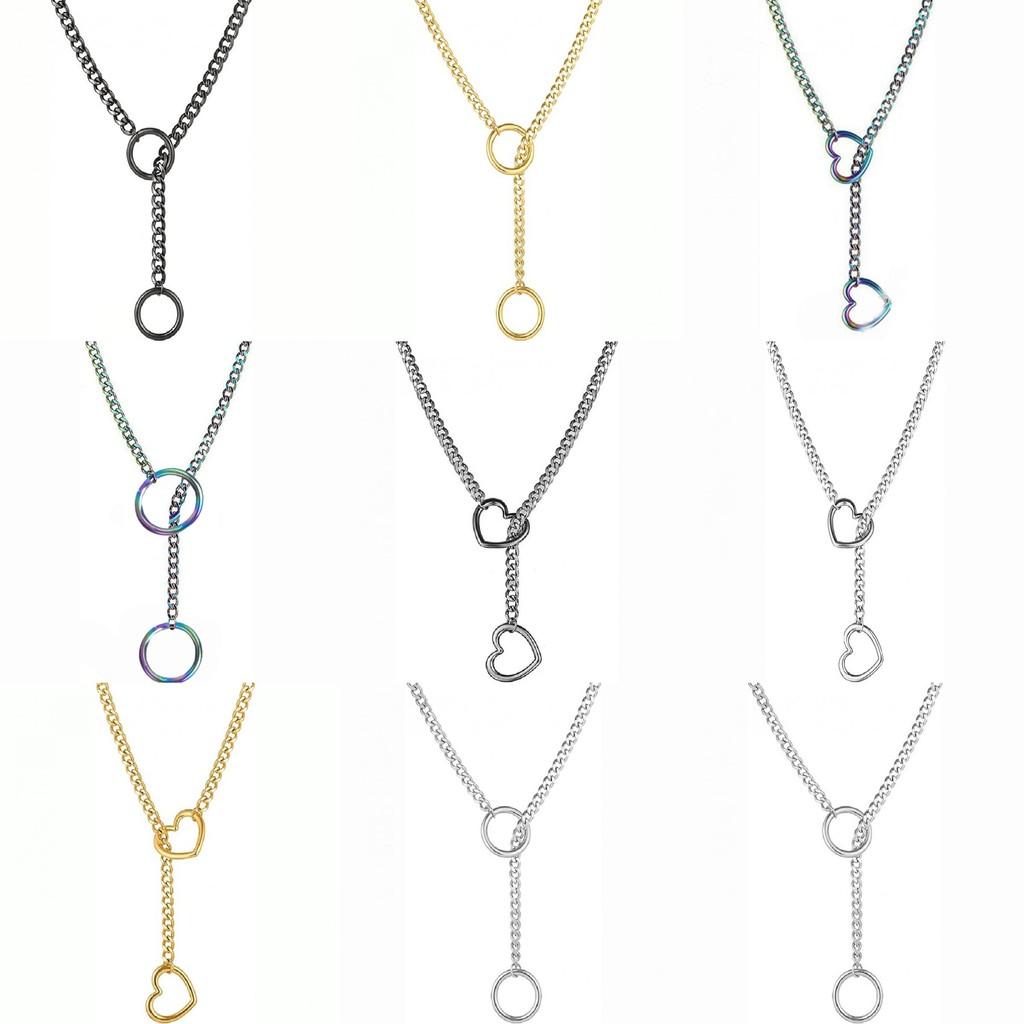 Gothic Punk Style Stainless Steel Heart And Circular Pendant Chain With Electroplating For Fashion