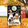 Charming Halloween Garden Flag - Double-Sided, Welcome Pumpkin & Ghosts Design with Bat Hat - Perfect for Porch & Outdoor Decor