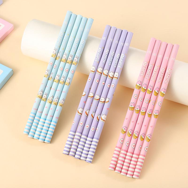 Great Sage Cartoon HB Pencil Set - 6 Poplar Round Rods, Cute Stationery for Elementary Students and Kids