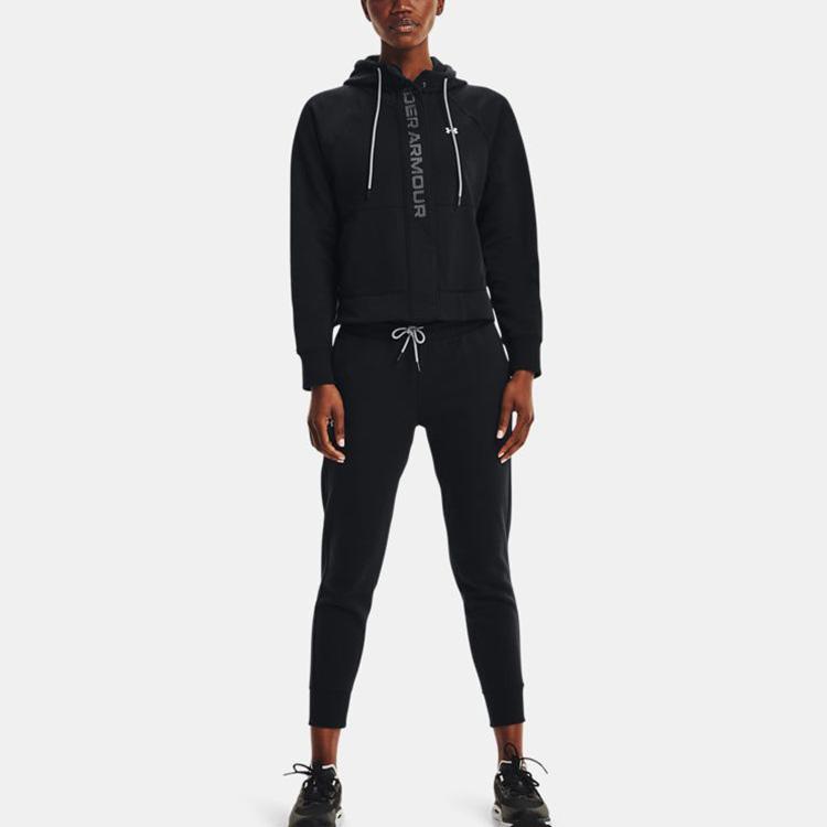 Under Armour Rival Mesh Logo Fleece Lined Hooded Jacket Women Jackets Black 1365845-001