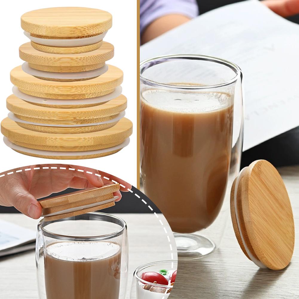 52/62/72/80/90/100mm Round Wood Mason Jar Lid Bottle Canning Storage Silicone Sealing Cap Wood Wide Mouth Cover Reusable Jar Lid