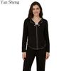 Long Sleeve Pajamas Set Women's Lapel Solid Color Home Clothes Knitted Cardigan Two-Piece Set