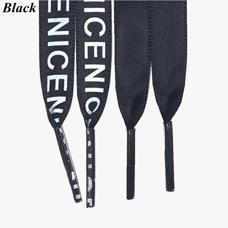 Mode Letterprint Satin Zijde Lint Schoenveters 1CM Breedte Sneakers Platte Schoenveters 1 Paar Koorden 80 100 120 140 160 Lengte ZM1 120cm black
