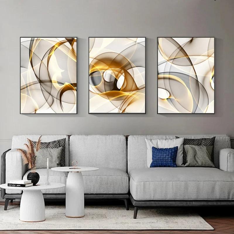 Nordic Minimalist Wall Art Abstract Black Gold Thread HD Oil On Canvas Posters And Prints Home Living Room Bedroom Decoration