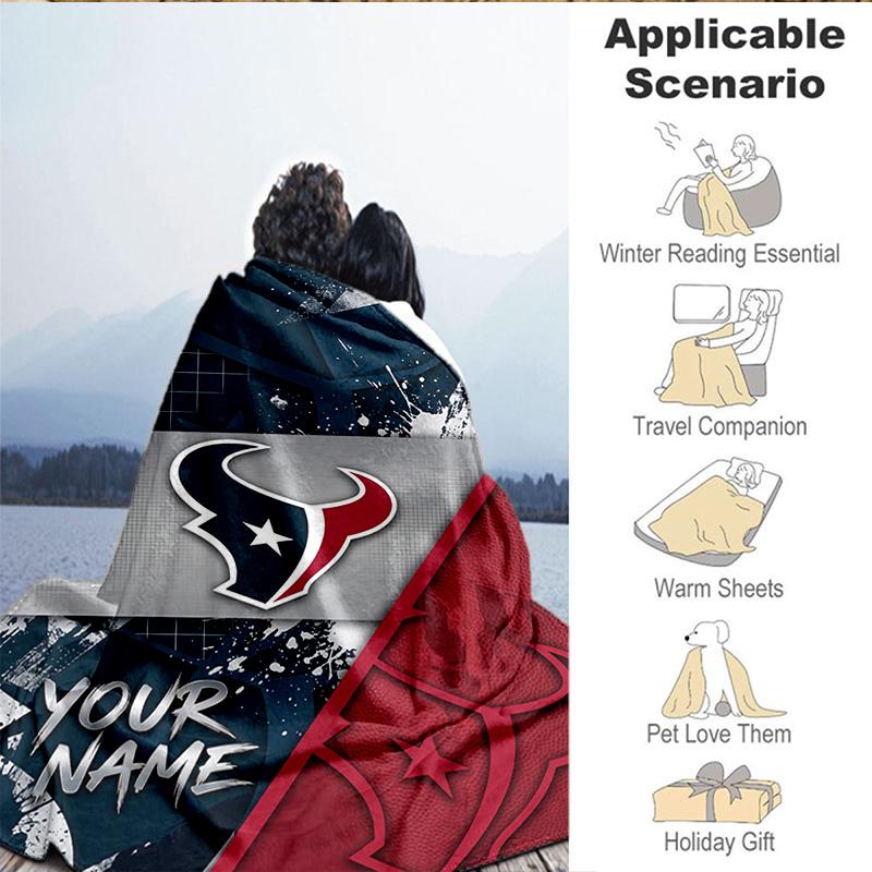 1PC Custom Name Blanket Houston-Texans Artwork Flannel blankets Patterns Throw Blanket All-Season Soft Gift for Couch, Bed, Camping, Birthday gifts