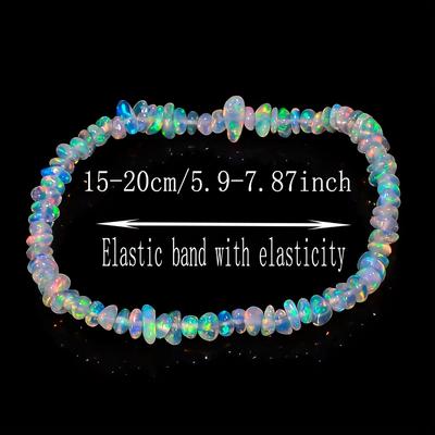 AAA-grade Opal Bracelet, Ethiopian Opal Raw Stone Bracelet, Opal Polished Beads, Natural Opal Elastic Bracelet, Opal Fragments.
