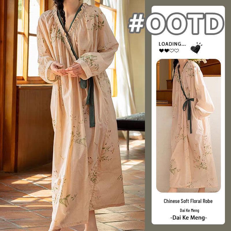 Polka Dot Maternity Kimono: Spring/Autumn Tie-Up Cotton Bathrobe & Nightgown