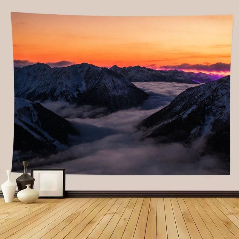Sunset Snow Mountain Landscape Tapestry Sea of Clouds Nature Scenery Wall Hanging Aesthetic Decor Bedroom Living Room