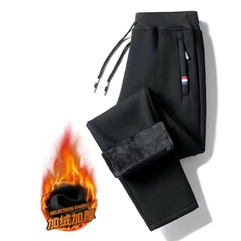 2024 Velvet Thickened Men's Loose Casual Zipper Sweatpants for Autumn and Winter