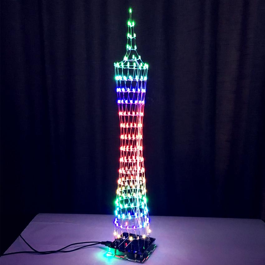 Canton Tower LED Light Cube DIY Kit: Colorful Electronic Welding Components