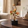 Metal Tree Ornament with Crystal Base Elegant Floral Branch Tabletop Figurine