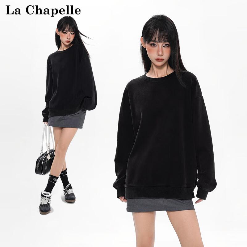 La Chapelle Damen Amerikanisches Retro Lockeres Rundhals-Sweatshirt
