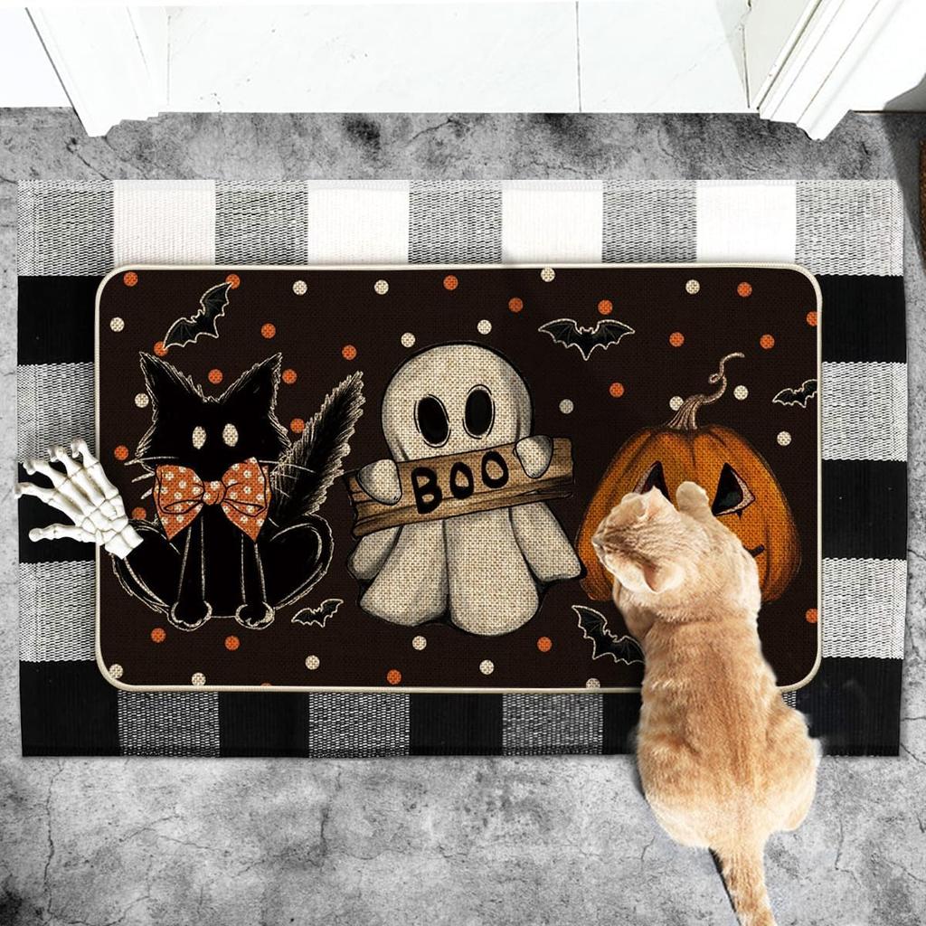 Halloween Ghost Pumpkin Crystal Velvet Carpet Non-Slip Waterproof Dirt-Resistant Floor Mat Indoor Decoration