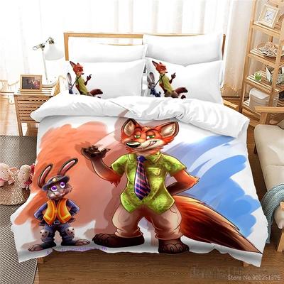 Cartoon Zootopia Zootropolis 3D-Druck Bettbezug Set HD Bettdeckenbezug Bettwäsche für Kinder Bettwäschesets Schlafzimmerdeko