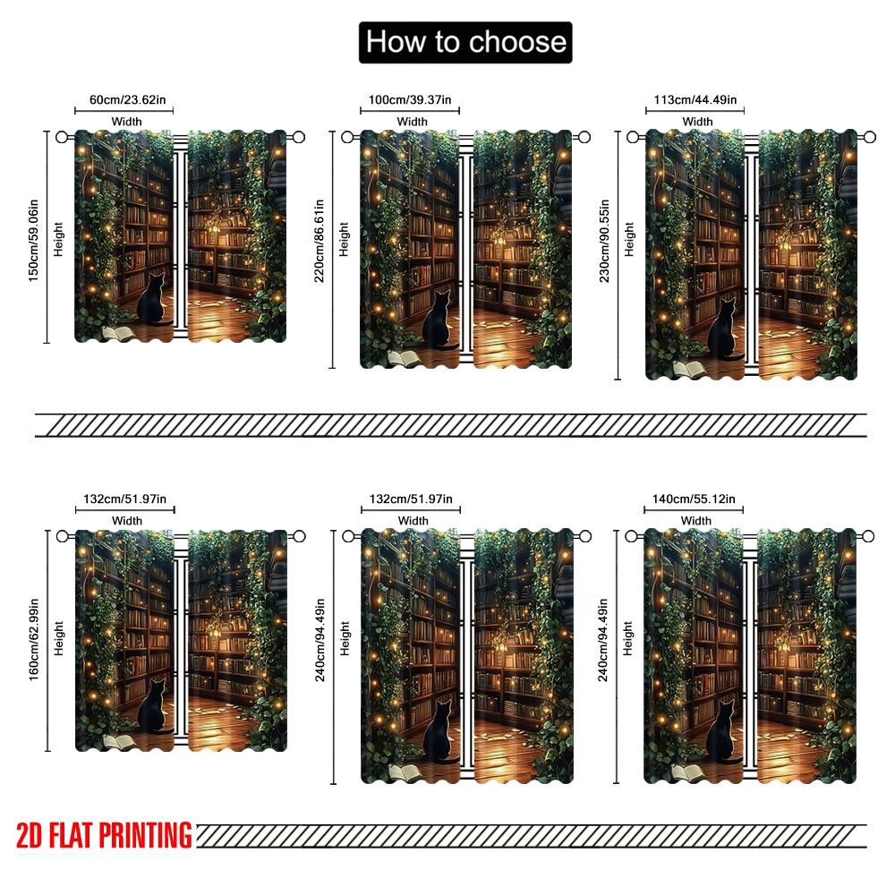 2D Flat Printing 2pcs Window Drapes Black Cat Protecting Privacy Holiday Decorations Suitable for Holiday Parties, Home Decor
