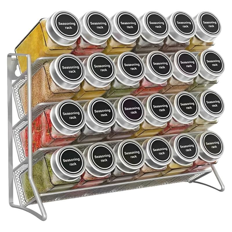 4 Tier Cupboard Storage Shelf Carbon Steel Spice Seasoning Organizer Non-Slip Pantry Organizer Stand for Home Kitchen