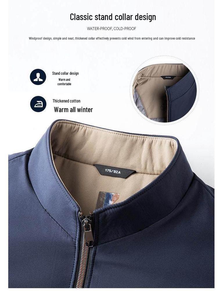 Męska bawełniana kurtka Pierre Cardin z kołnierzem stójką, styl "taty", pogrubiona na jesień/zimę 2025.