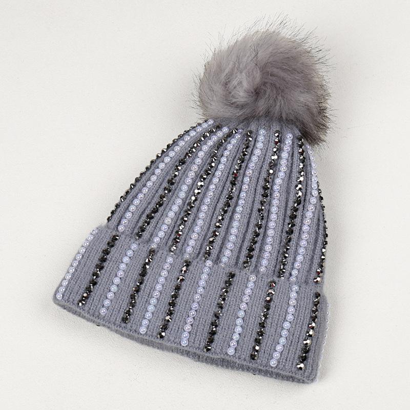 Fashion New Handmade Electric Drill Niche Temperament Knitted Hat Hairball Decoration Literary and Sweet Wool Hat