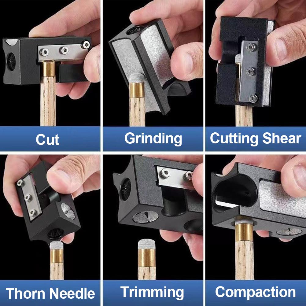 8-In-1 Billiard Cue Multi-Functional Leather Head Repair Tool Sharpener Shape Cleaning Polishing Needling Billiard Accessories