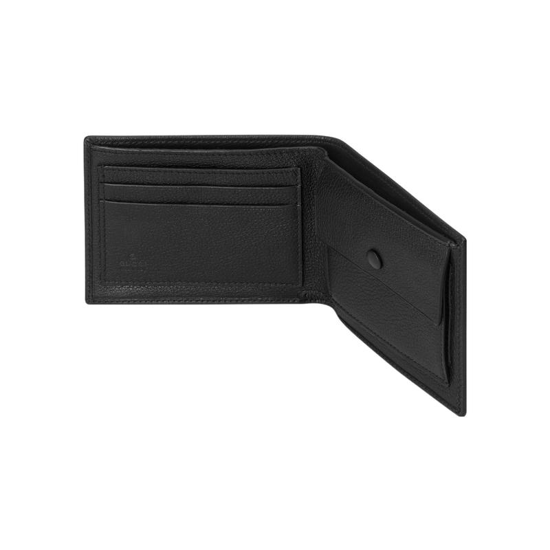 Gucci Letter logo embossed snap closure leather wallet men's black