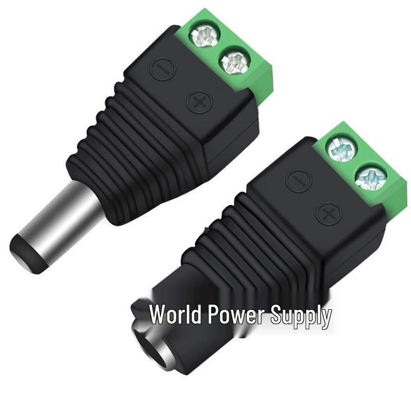 5.5x2.5mm Solderless DC Power Female Plug for 12V Surveillance Cameras, Male/Female to Green Terminal Male Connector