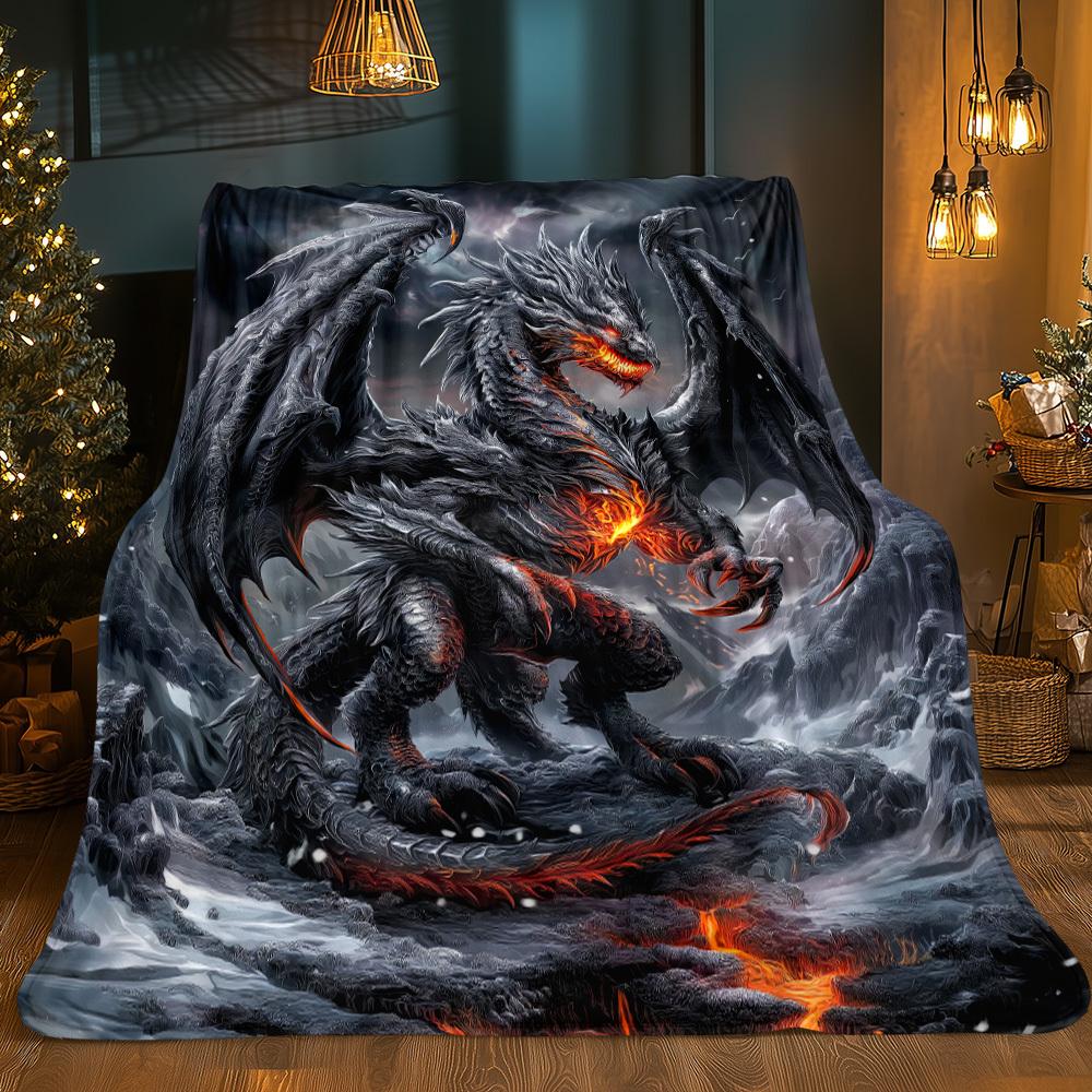 Dark Dragon Art Pattern Decorative Throw Blanket for Sofa, Bed, Living Room, Home Decor, and Outdoor Environment