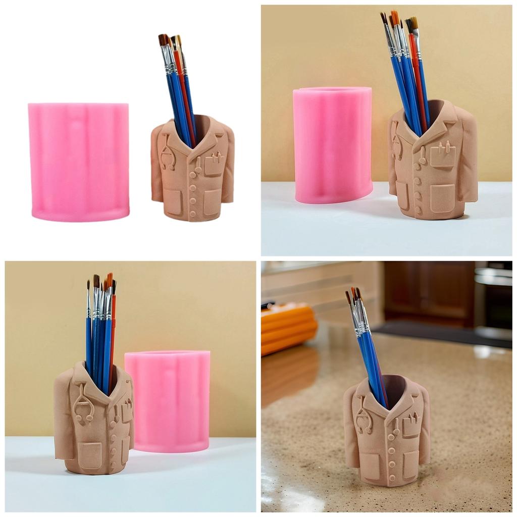 Silicone Mold for Doctor Coat Shaped Pen Holder Plaster Cement Flower Pots Making Mould Handicraft Enthusiast Supplies
