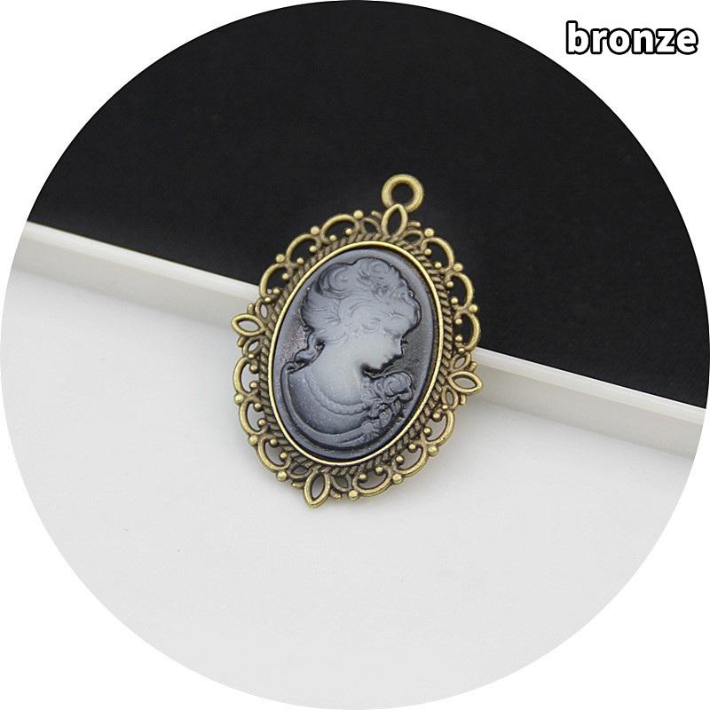 Antique Silver Oval Zinc Alloy Pendant With An Inlaid 18*25Mm Beauty Head Design, Hair Accessory Necklace, Diy Jewelry Accessory