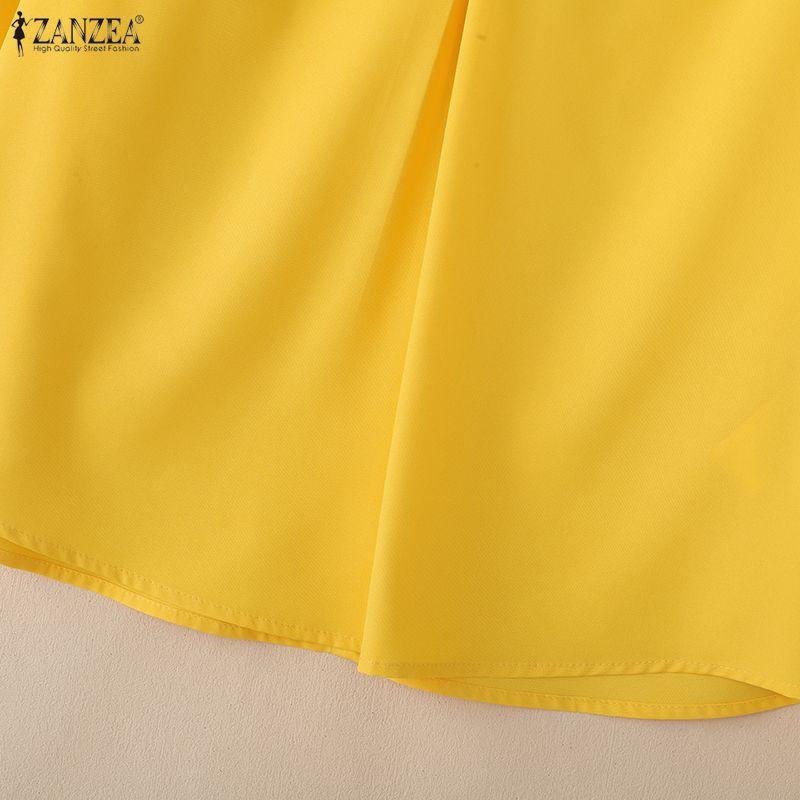 ZANZEA Damen Lockerer V-Ausschnitt 3/4-Ärmel Einfarbig Lässige Bluse