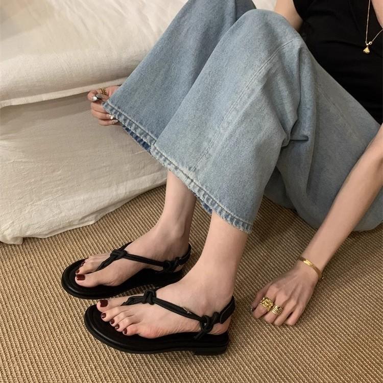 Dongdaemun, South Korea~ Hemp Rope Woven Toe Sandals Women's 2025 New Versatile Velcro Herringbone Cool Slippers