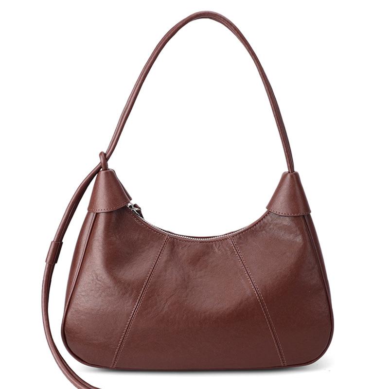Vintage Soft Cowhide Leather Hobo Bag Women, Retro Crescent Underarm Shoulder Bag, Adjustable Strap Casual Daily Handbag
