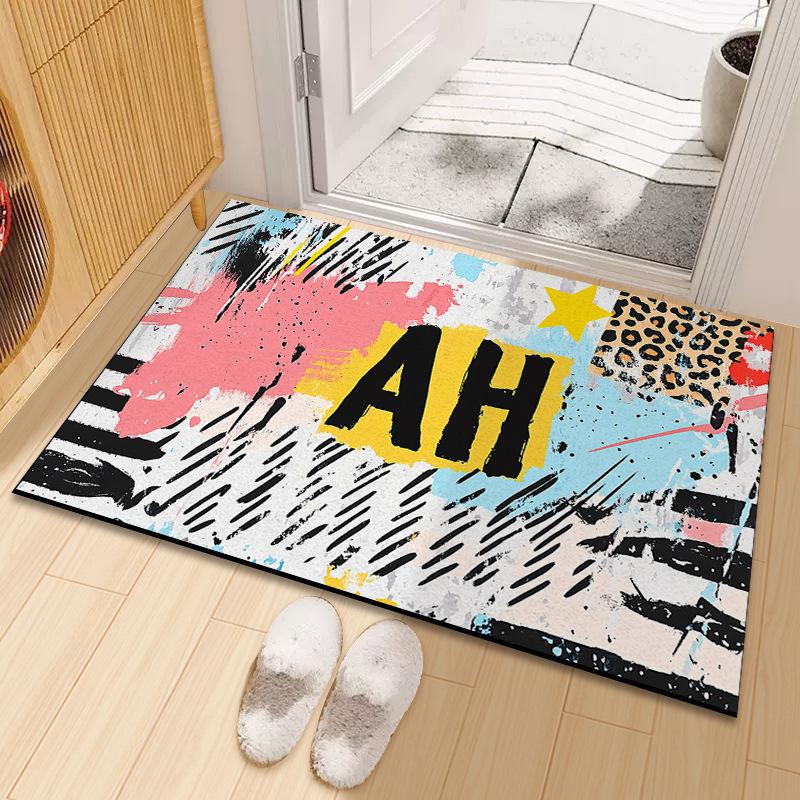 Graffiti Blok Kolorów Odporna na Brud Odporna na Ścieranie Mata Pod Drzwi Wejściowe Pogrubiona Jedwabna Mata Podłogowa Można Przyciąć na Matę Podłogową Wejściową do Domu
