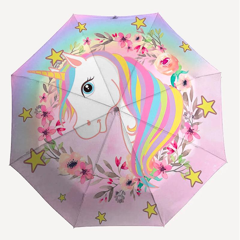 1PC unicorn flowers Umbrella-8-Rib Reinforced, Automatic Open, Lightweight & Durable, Cute Fashion Accessory for Outdoor, Beach or Casual Use, Beach U