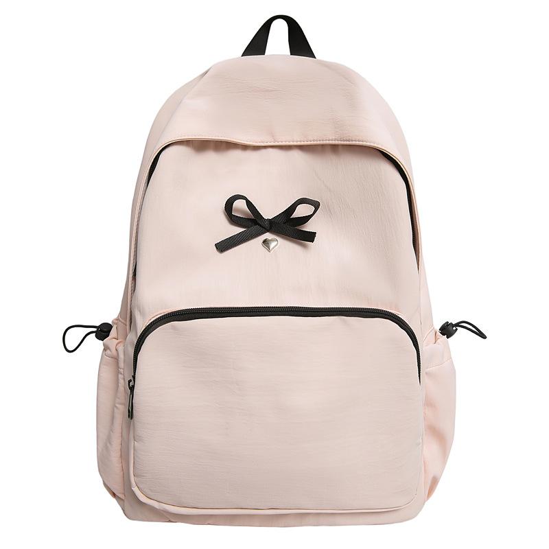 

Solid Color Bow Student Schoolbag Women s Backpack рожевий