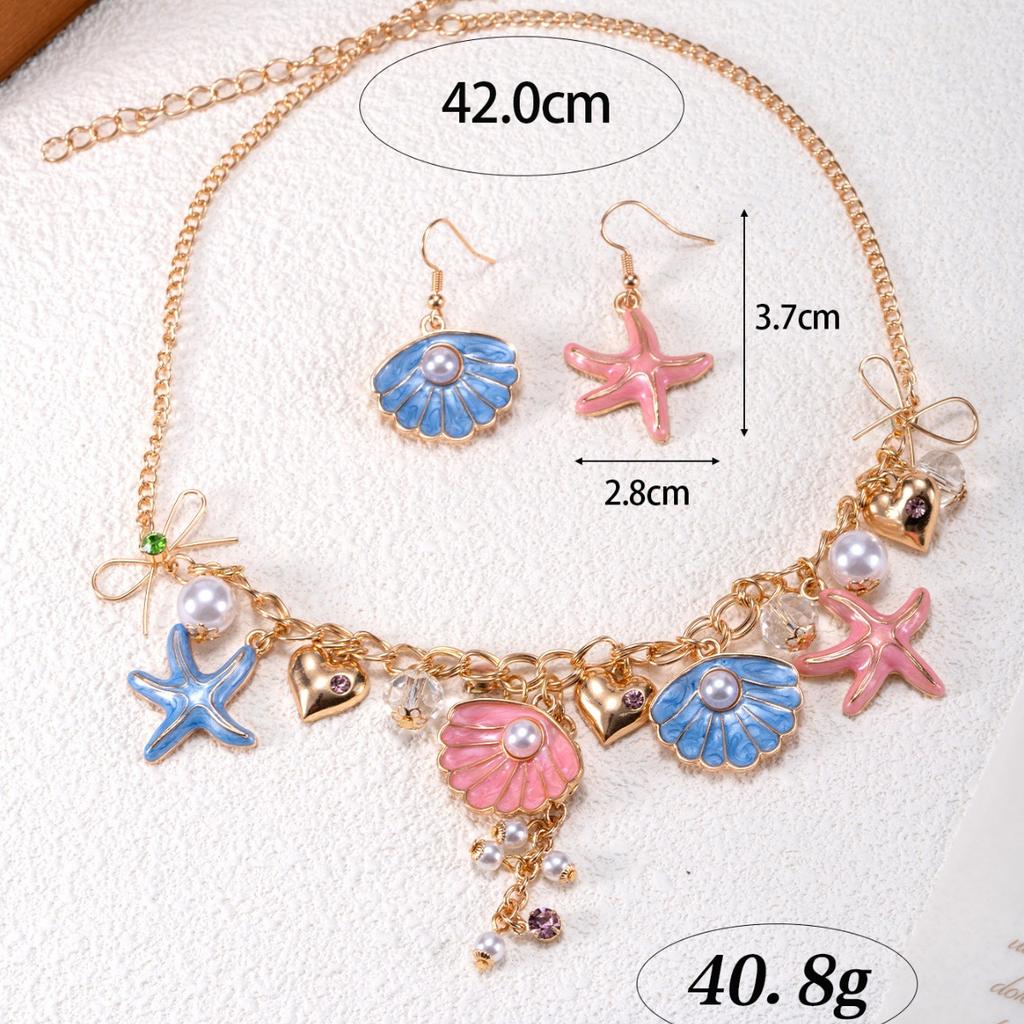 Shell starfish shape necklace stud earrings are fresh, sweet and cute, exquisite trend jewelry set