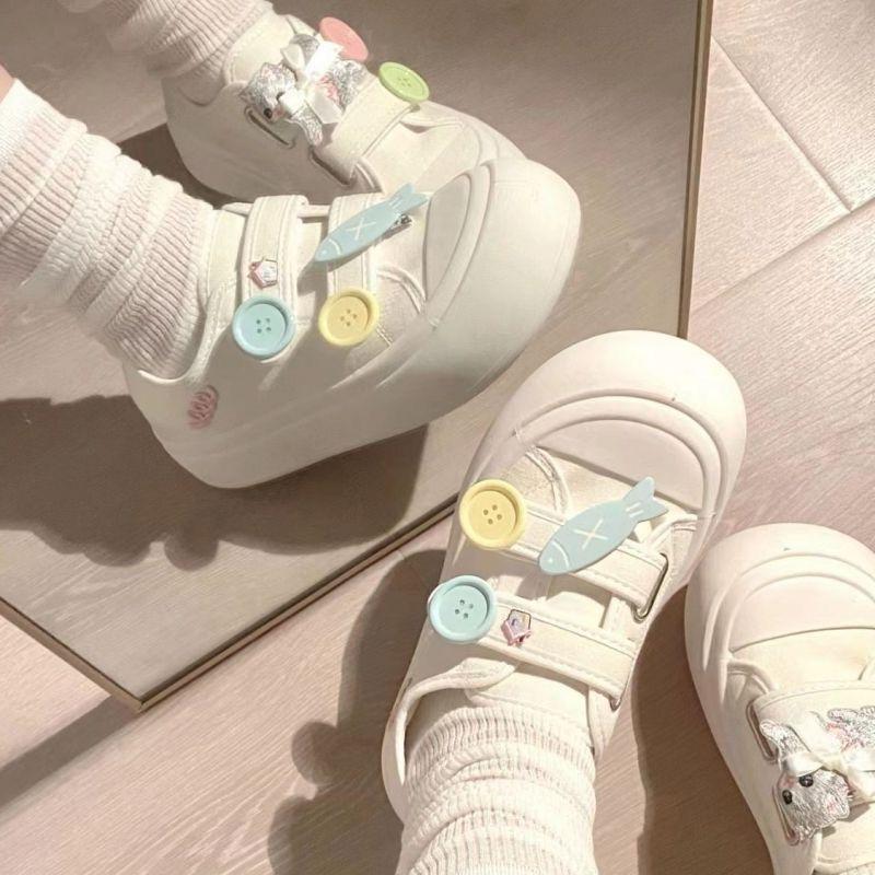 

Белый олень нишевые оригинальные туфли на липучках с большой головой для женщин новая осень уродливые милые на толстой подошве маленькие белые туфли для женщин 40