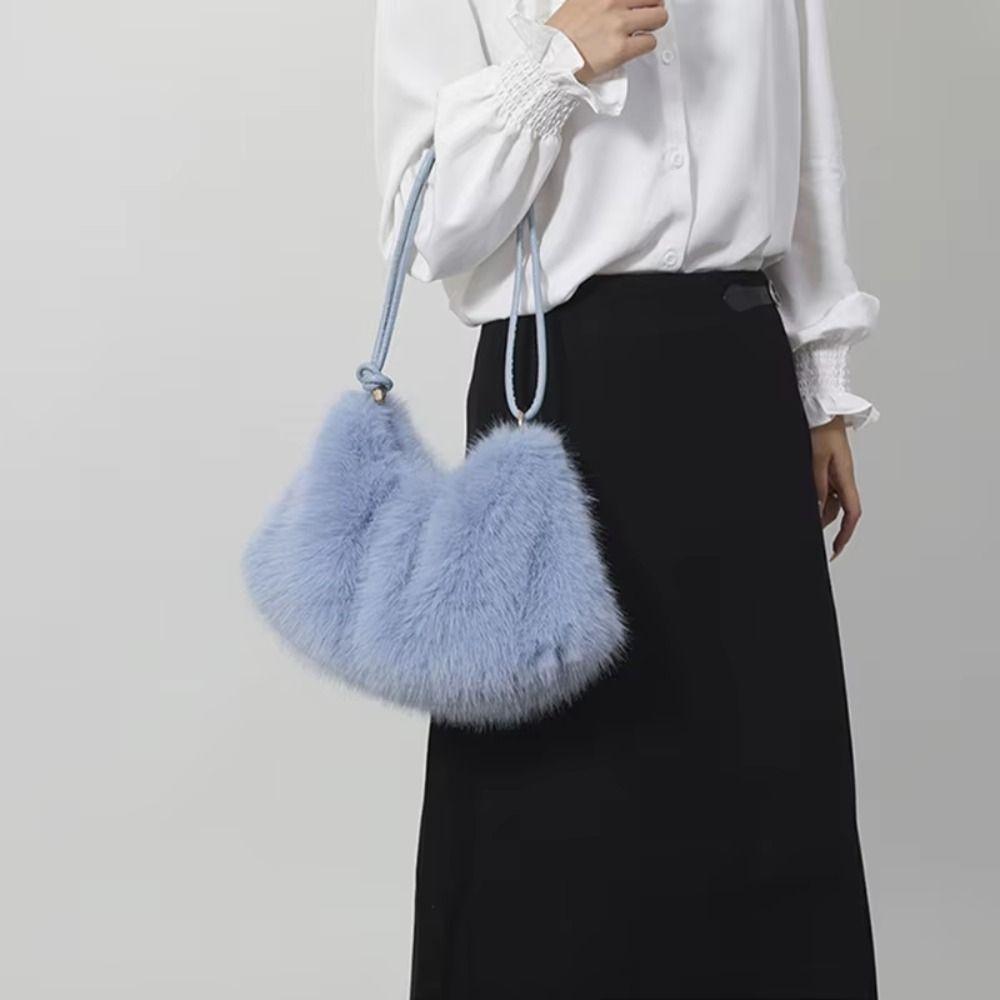 Soft Faux Fur Hobo Bag Warm Women Handbag Retro Plush Tote Bag Autumn Winter