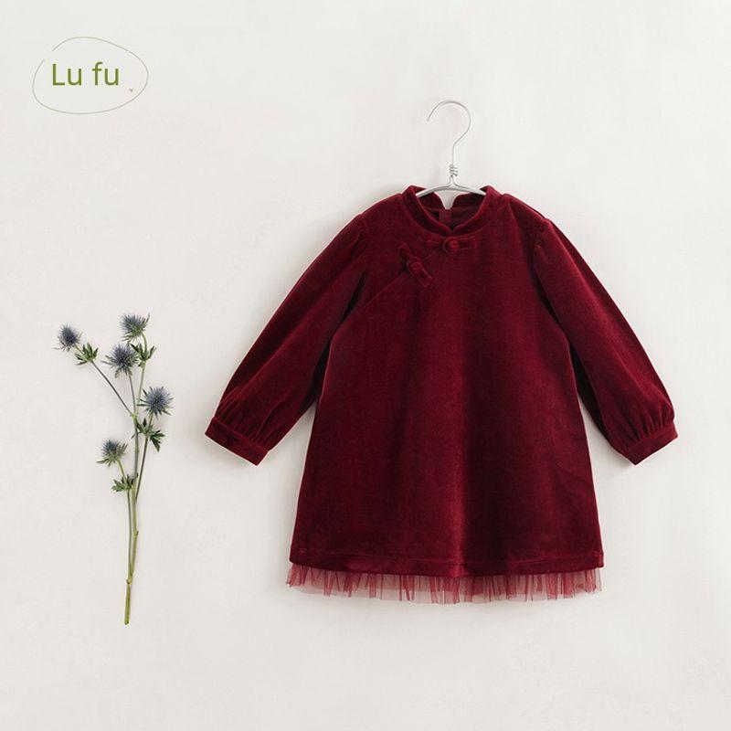 Mark Jenny French-Style Elegant Girls  New Chinese-Style Mesh Velvet Dress New Year Red Limited Edition Winter Style 231573 New Year Red (Firework Red) 100