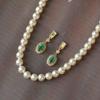 925 Sterling Silver Electroplated 18K Gold Retro Green Zircon Pendant Earrings for Women Fashion Temperament Jewelry Accessories