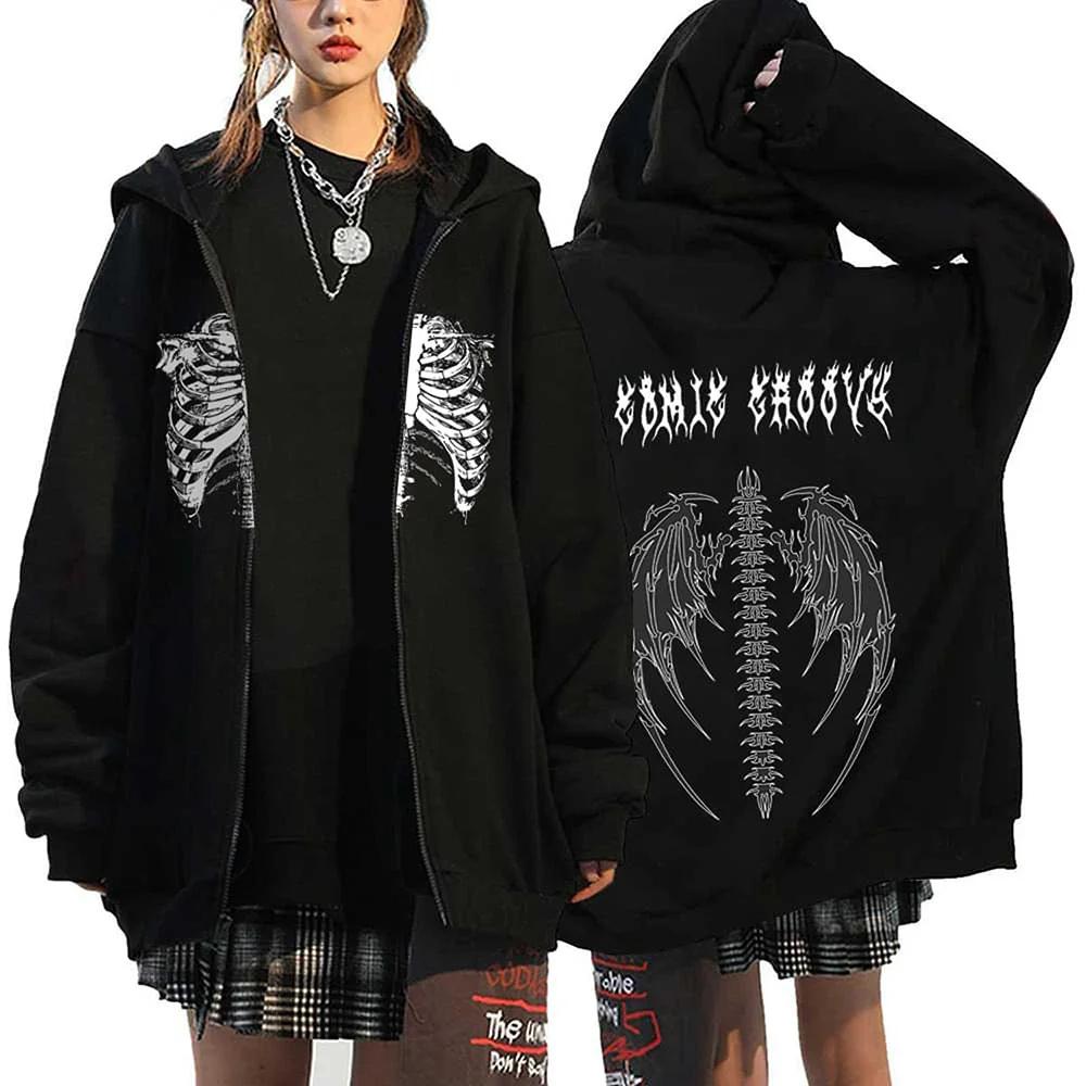 Y2k Kleding Oversized Herfst Winter Fleece Rits Hoodies Gothic Zip Up Sweatshirt Mannen Vrouwen Losse Jassen Hip Hop Streetwear