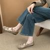 ~ Retro Pleated Lace-up Flat Mary Jane Shoes Shallow Mouth Single Shoes Women's Round Head One Pedal Ballet Shoes