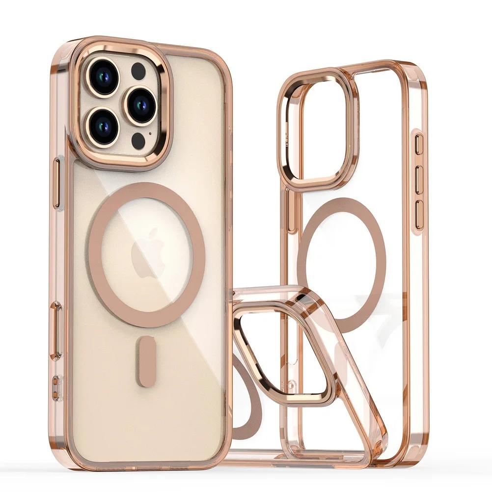 Powerful Magnetic for Magsafe Ring Metal Lens Buttons Clear Phone Case For 16E 15 14 13 12 11 Pro Max X XR Protect Cover