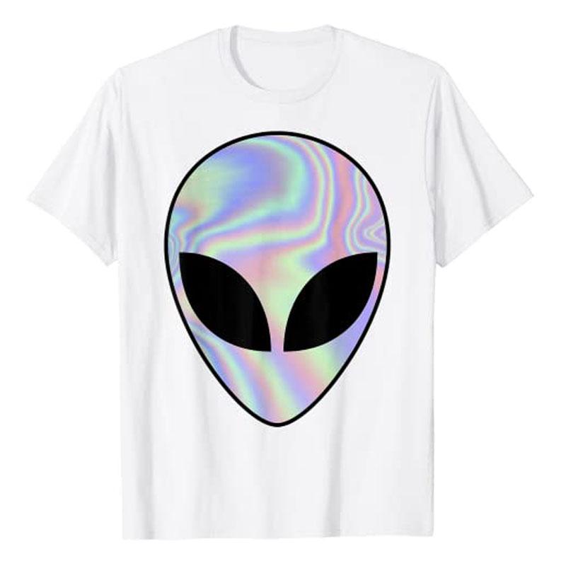 Alien Head TShirt Colorful AlienUfo Rave Tee Y2k Top I Want To Believe Graphic Outfits Funny Believers In Life On Mars Clothes